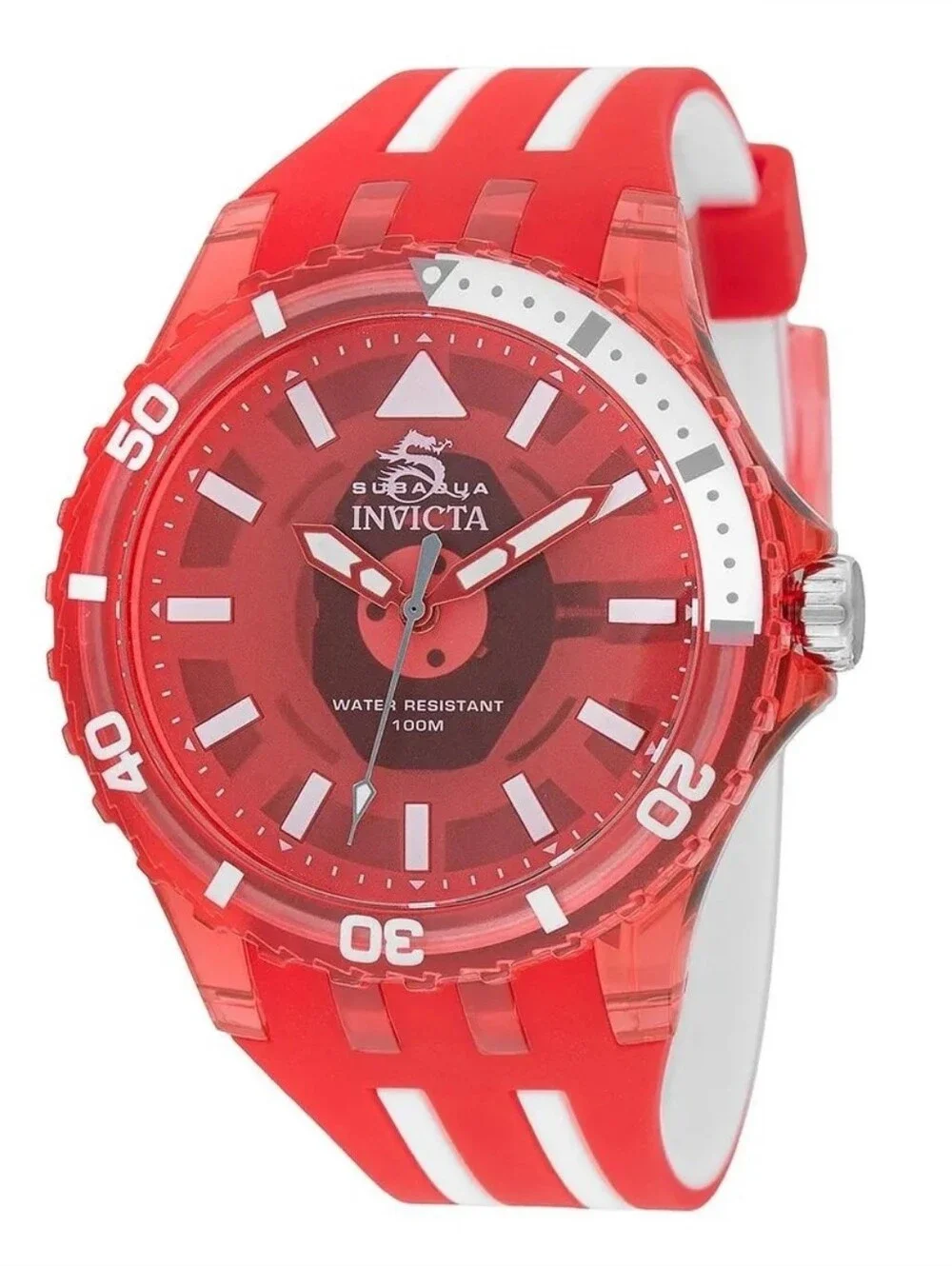 69450 Invicta Subaqua Men's Analog Watch - 44mm Red Case Red White Silicone Band